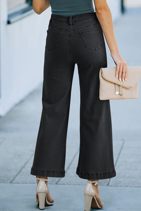 High Waisted Center Seam Wide Leg Cropped Denim Jeans